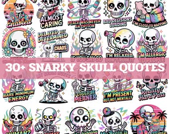 Funny Sarcastic Skull Quotes Bundle, Sublimation PNG (Digital Download)
