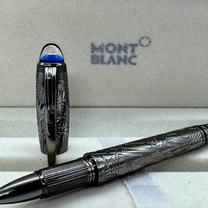 Montblanc StarWalker Ruthenium Blue Lazer Eched Fine Metal Rollerball - Smoke Silver