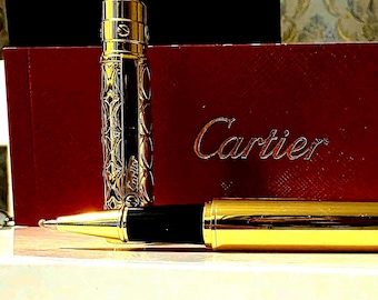 Santos De Cartier Rollerball Pen – Gold Brushed & Engraved Metal – Luxury Writing Instrument