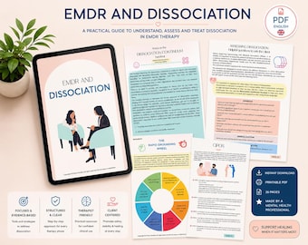 Cuaderno de trabajo sobre disociación para terapeutas | Guía de EMDR y disociación traumática | PDF de conexión a tierra y estabilización | Recurso clínico