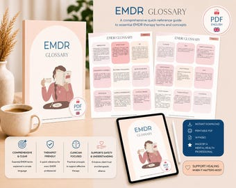 Glosario EMDR para terapeutas | Guía de términos de terapia EMDR | Terapia del trauma (PDF) | Recurso clínico | Cuaderno de trabajo para terapeutas