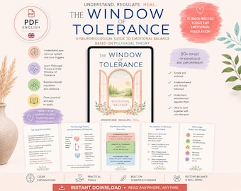 Cuaderno de trabajo sobre la ventana de tolerancia | Guía de terapia polivagal para terapeutas | Regulación emocional (PDF) | Recurso para la terapia del trauma