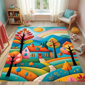 Kids Rug, Colorful Rug, Dreamland Rug, Gift For Kids, Rainbow Rug, Washable Rug, Vivid Color Rug, Kids Room Accessory, Kids Room Decor, Gift