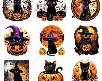 9+ Black Cat Pumpkin Png Bundle, Ghots Cat Png, Retro halloween Png, Gothic Png, Black Cat Png, Fall Png, Halloween Cat Png, Autumn Png