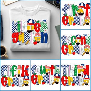 Retro Back to School Boys PngBundle, Kindergarten Kid Shirt Design, First Day Of School Png, Pre-K to Fourth Grade Png, School Boy Png