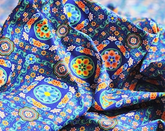 Tkanina 100% bawełny, 20 szt. | Koreański wzór bandany Dancheong Lotus-Arabeska – 44" (110 cm), wyprodukowano w Korei HQ2505151
