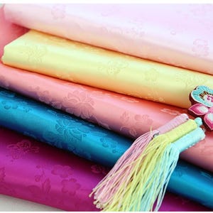 Korean Hanbok Silk-Style Fabric (Green Narae) Design, 57 Colors, 110cm (43&quot;) Wide, Made in Korea 151835 by the Yard  Hanbok fabric DIY