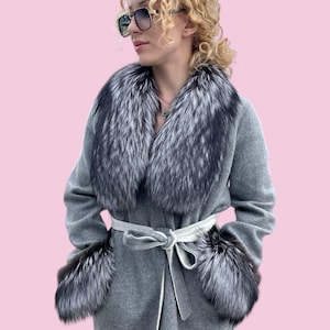 Alpaca Coat - Woman Alpaca Coat- Arjante Fox Fur - Real Fox Fur- Beautiful Grey Woman Coat