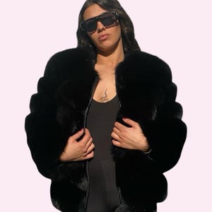 Woman Natural Fox Fur Jacket - Removable Sleeves - Stylish And Luxurious- Black Fox Fur Jacket