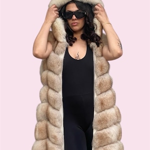Real Fox Fur Vest: Woman&#39;s Long Fur Hoodie