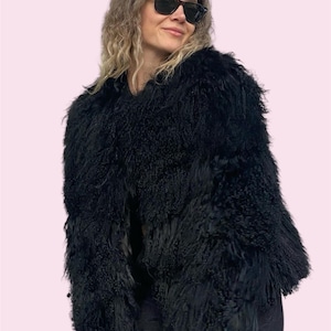 Handcrafted Black Tibetan Lamb Fur Coat - Genuine Leather Jacket