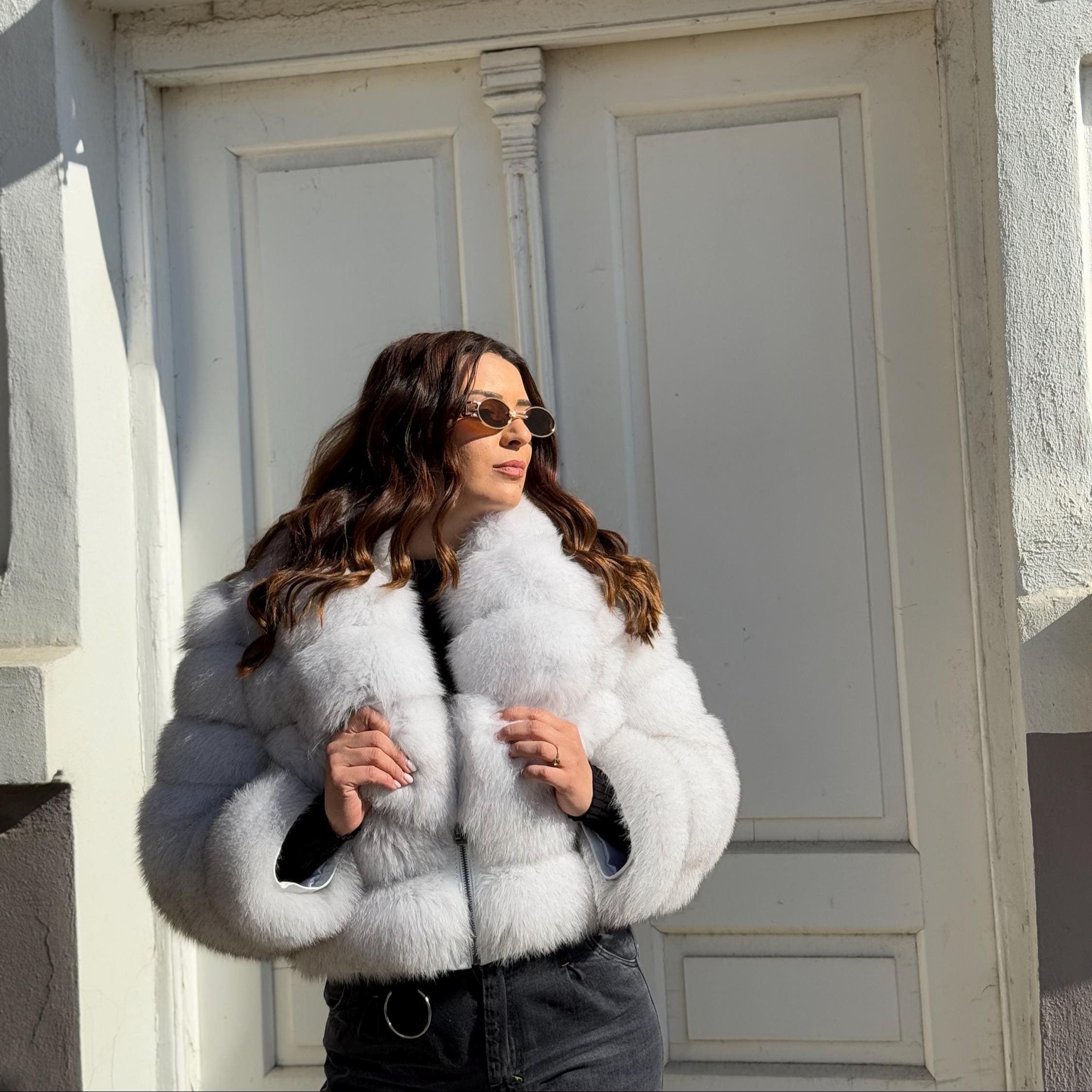 Women Natural Fox Fur Jacket  - Premium Fox Fur - White Fur Jacket - Stylish And Luxurious