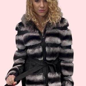 Woman Rex Rabbit Fur Jacket - Real Rex Fur - Leather Jacket With Rex Fur- Woman Coat - Fur Hoodie