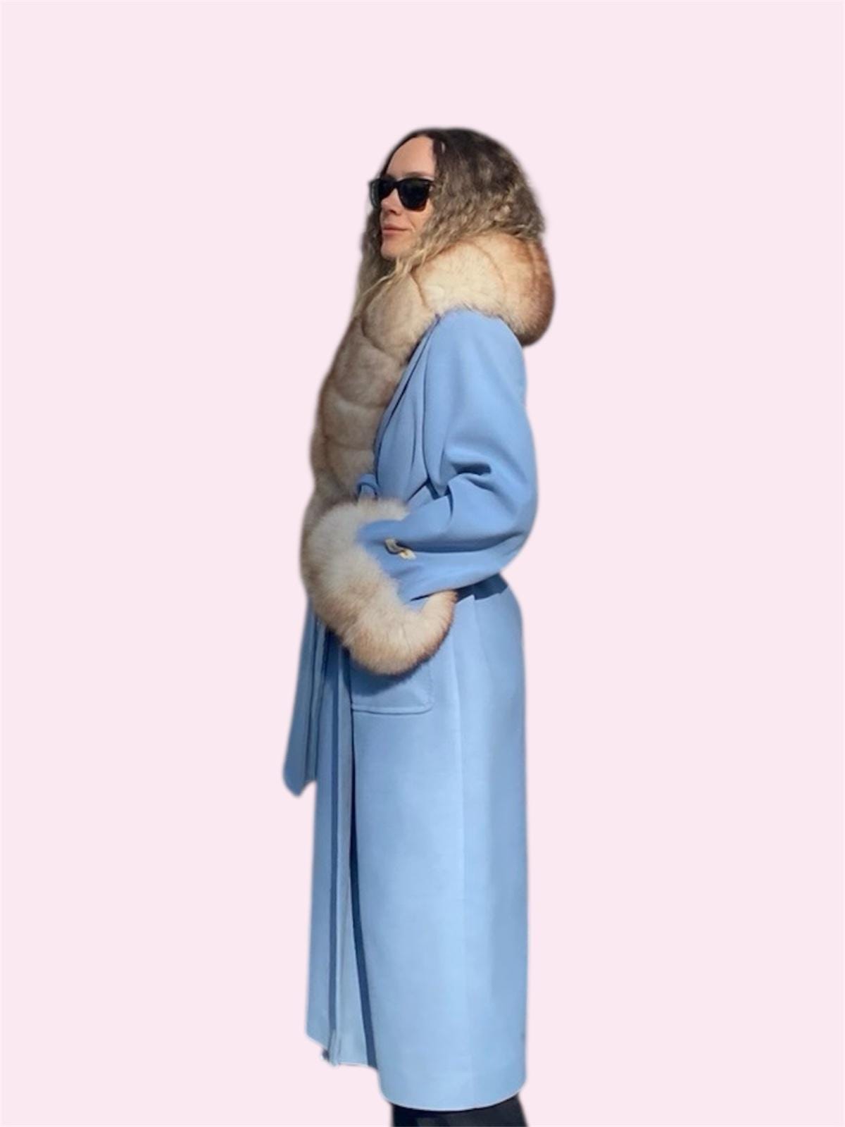 Fur Belted Coat Coat With Fluffy Cuffs Youlander Fur FE-05