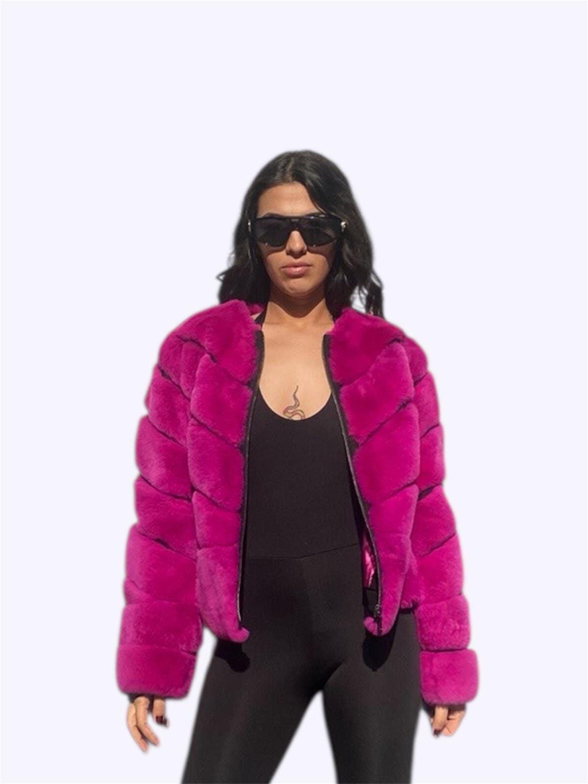 ラビットファー ピンクレザージャケット ラビットファージャケット