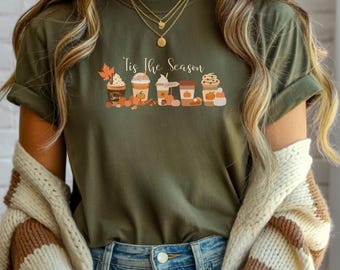 Tis The Season Shirt, Fall Coffee Lover Tee Women, Pumpkin Spice Graphic Tee, Cozy Autumn Shirt, Thanksgiving Shirt, Fall Vibes Tee