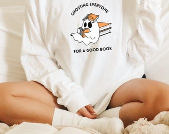 Introvert Book Lover Sweatshirt, Ghost Reading Sweater, Funny Bookworm Sweatshirt, Cozy Reader Pullover, Bookish Gift, Gift for Readers