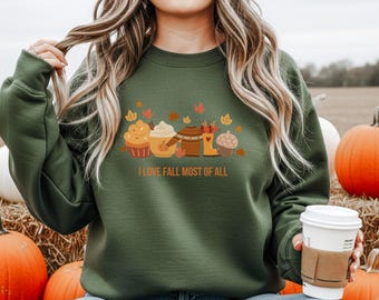I Love Fall Sweatshirt, Fall Crewneck Women, Pumpkin Spice Latte Sweatshirt, Cute Autumn Sweater, Cozy Thanksgiving Sweatshirt, Fall Gift