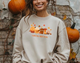 Women's Autumn Sweatshirt, I Love Fall Pullover, Pumpkin Spice Latte, Pumpkin Autumn Outfit, Gift for Autumn Lovers, Autumn Clothing