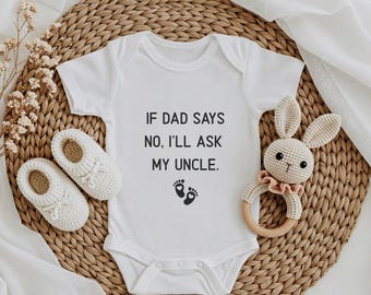 Funny Uncle Baby Bodysuit, Gift for Pregnancy, Birth, Christening, Short-Sleeved Romper, Ask Godfather, Baby Bodysuit, Baby Gift