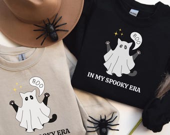 Spooky Era Sweatshirt, Halloween Cat Ghost Sweater, Cute Spooky Sweatshirt, Fall Halloween Pullover, Cozy Spooky Outfit, Gift for Her
