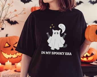 Spooky Era T Shirt, Halloween T Shirt Women, Ghost Cat Tee, Cute Spooky T Shirt, Fall Shirt Women, Spooky Season Outfit, Gift for Her