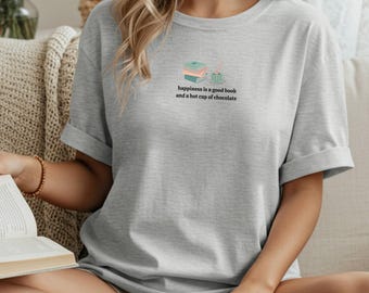 Book Lover Shirt, Bookworm Gift, Hot Chocolate Lover Tee, Cute Reader Shirt Women, Cozy Reading Shirt, Book Club Gift, Introvert Shirt