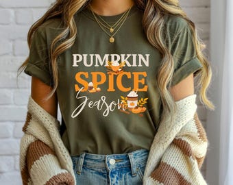 Pumpkin Spice Season Shirt, Fall Graphic Tee Women, Cute Autumn Shirt, Coffee Lover Fall Gift, Cozy Season Tee, Thanksgiving Outfit