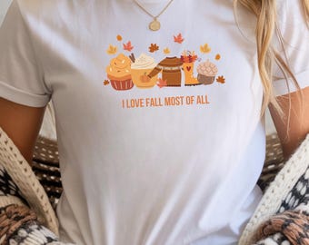 Women's Autumn T-Shirt, I Love Fall Shirt, Pumpkin Spice Latte, Pumpkin Autumn Outfit, Gift for Autumn Lovers, Fall Shirt, Autumn Clothing