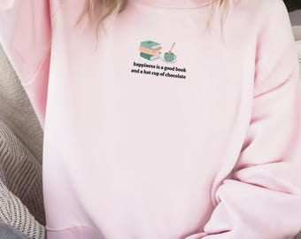 Book Lover Sweatshirt, Bookworm Gift, Hot Chocolate Lover Crewneck, Cute Reader Sweatshirt Women, Cozy Reading Sweatshirt, Introvert Gift
