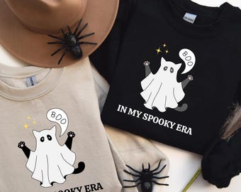 Spooky Era Pullover, Halloween Pullover Katze, Geister Katze Geschenk, Spooky Sweatshirt Damen, Halloween Kostüm lustig, Katzenliebhaber
