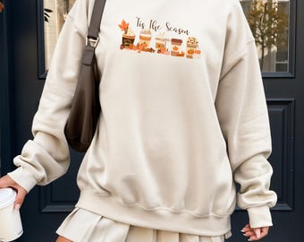 Pumpkin Spice Latte Sweatshirt, Coffee Lover Autumn Pullover, Tis The Season Shirt, Pumpkin Coffee Sweatshirt for Women, Autumn Gift