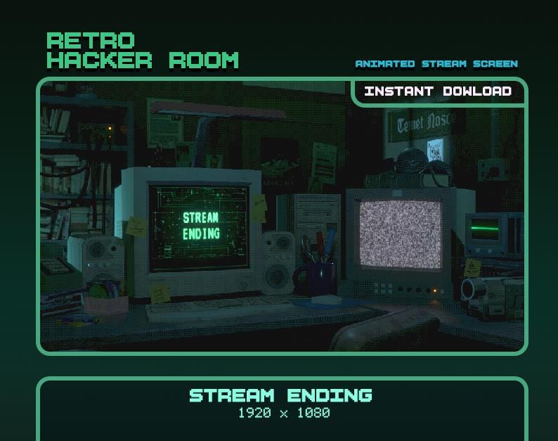 3D Animated Retro Hacker Room Twitch & Youtube Stream Scenes - Etsy