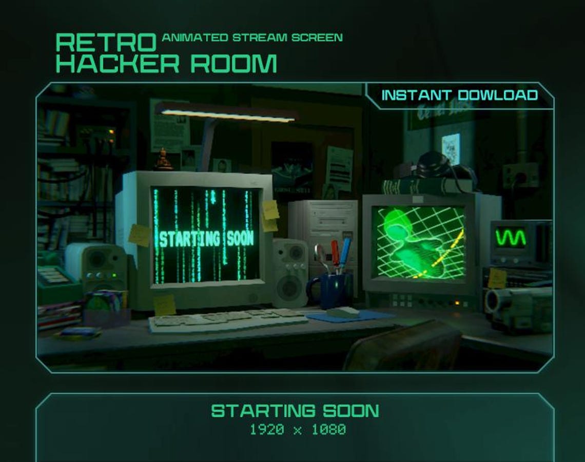 3D Animated Retro Hacker Room Twitch & Youtube Stream Scenes - Etsy