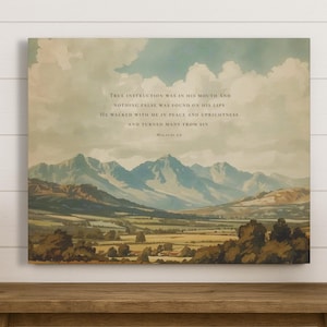 Malachi 2:6 Christian Canvas Art, Vintage Mountain Landscape, Scripture Wall Decor for Men