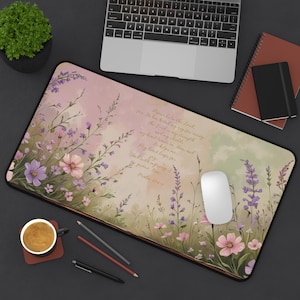 Psalm 28:6-7 Floral Deskmat, Christian Desk Mat, Bible Verse Desk Pad, Scripture Desk Mat Gift, Christian Office Decor, Christian Gift