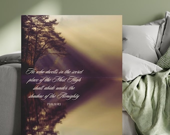 Christian Wall Art, Psalm 91:1, Christian Home Decor, Christian Gift, Home Decoration, Bible Verse Wall Art, Religious Canvas Print