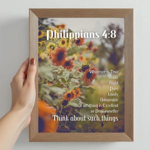 Philippians 4:8 Floral Christian Wall Art Print, Bible Verse Art Print, Farmhouse Christian Home Decor, Religious, Multiple Sizes (PDF)(JPG)