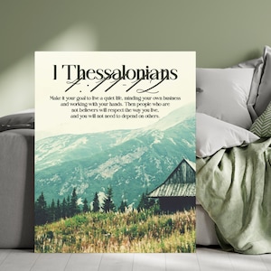 1 Thessalonians 4:11-12 Mountain Landscape Bible Verse Wall Art – Scripture Wall Art, Christian Home Decor, Christian Art, Bible Verse Gift