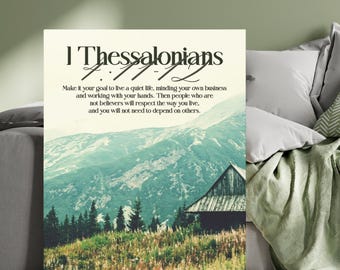 1 Thessalonians 4:11-12 Mountain Landscape Bible Verse Wall Art – Scripture Wall Art, Christian Home Decor, Christian Art, Bible Verse Gift