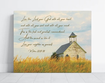 Greatest Commandment Matthew 22 Christian Wall Art Print, Bible Verse Wall Art, Christian Home Decor, Bible Verse Gift, Canvas Bible Art