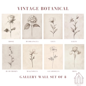 Vintage Botanical Prints Gallery Wall Set: Cottagecore Floral Art (Digital Download)