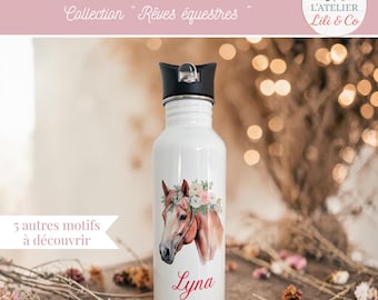 Gourde enfant personnalisée, bouteille réutilisable équitation, gourde cheval, cadeau original anniversaire, verre enfant, goûter enfant