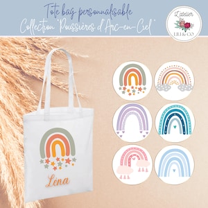 Tote bag enfant personnalisable, cadeau original prénom, sac école sport arc-en-ciel, idée cadeau originale enfant, cabas bébé crèche nounou