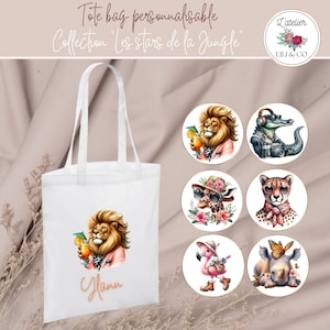 Tote bag enfant personnalisable, sac enfant rangement jouet, cabas bébé crèche nounou école prénom, cadeau anniversaire original animaux