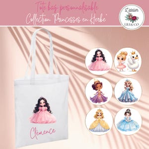 Tote bag enfant personnalisable, sac de sport école prénom fille, cabas bébé crèche nounou, cadeau original naissance anniversaire princesse