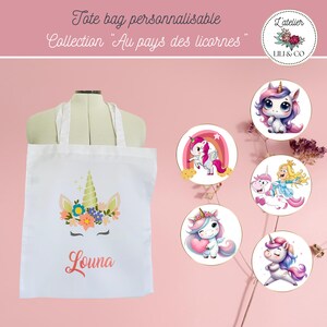 Tote bag enfant personnalisable, cadeau original prénom, sac crèche maternelle nounou Licorne, idée cadeau enfant originale, cabas bébé