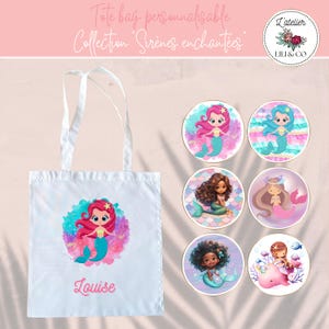 Tote bag enfant personnalisable, cadeau original prénom, sac crèche maternelle nounou sirène, idée cadeau enfant originale, cabas bébé