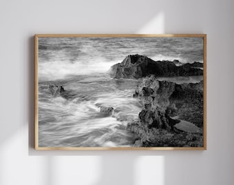 Black and White Ocean Cliff Photography Print: Coastal Wall Art (Digital Download)