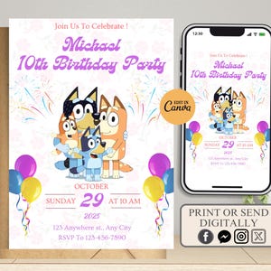 Bluey birthday invitation, birthday invitation, Birthday bluey Girl party invite, bluey birthday party invite, Bluey Dog Invitation Template